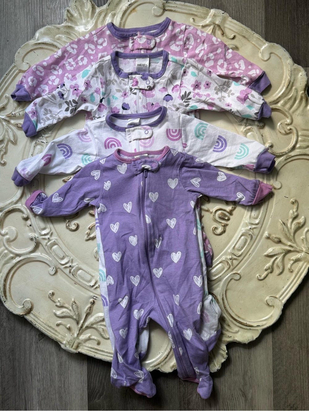 Lot of 4 Onesies Brand Baby Girls' Long Sleeve Sleep 'N Plays - Size 0-3 Months